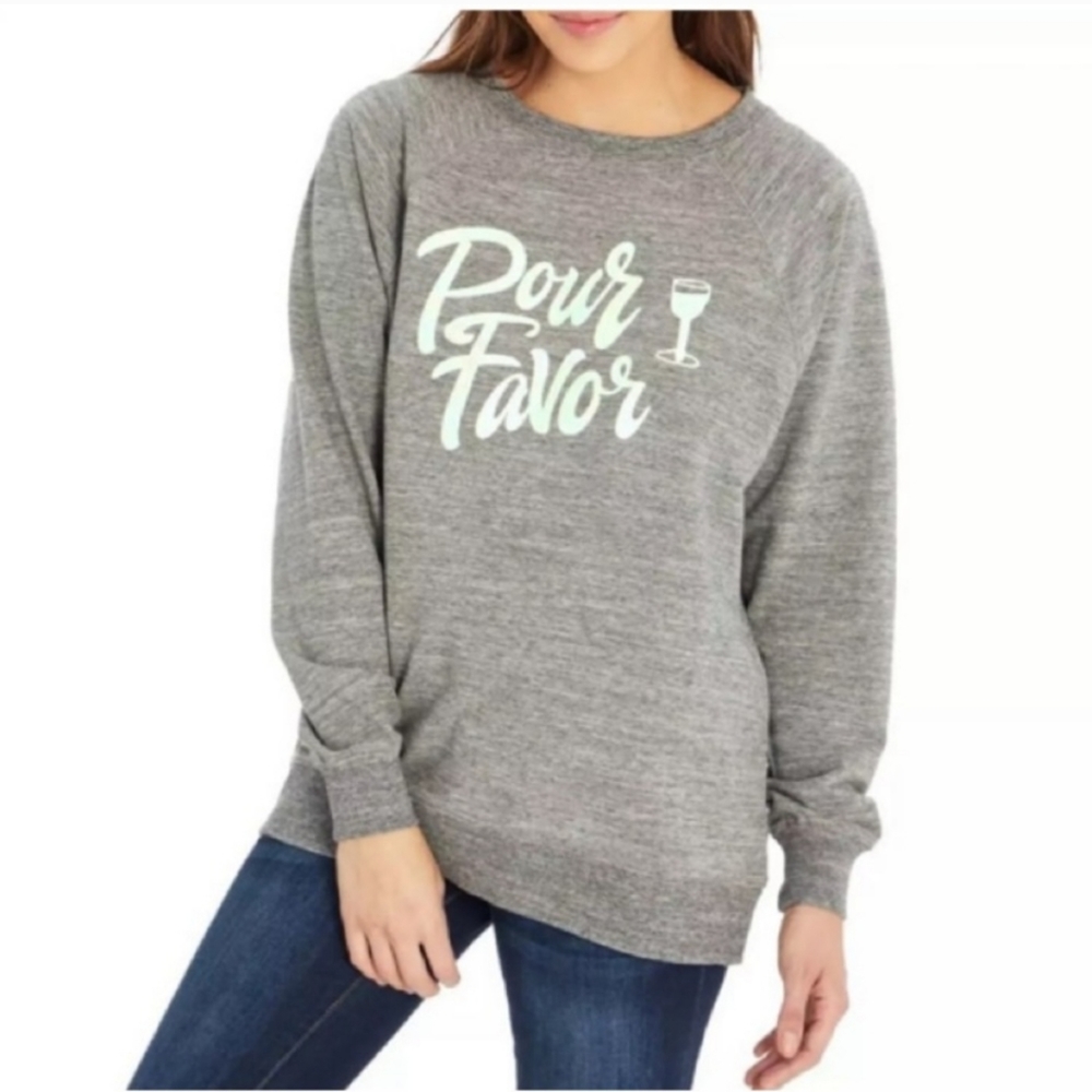 Wildfox Pour Favor Sweatet Oversized Grey Heathered Crew Neck Super Soft large